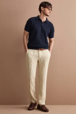 Pantalone in Lino a Sigaretta Regular Fit - SABBIA