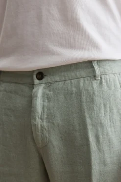 Pantalone in Lino a Sigaretta Regular Fit - VERDE