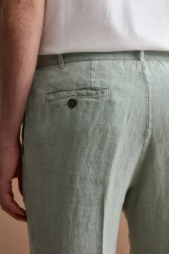 Pantalone in Lino a Sigaretta Regular Fit - VERDE