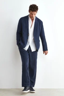 Pantalone in Lino con Coulisse - BLU NOTTE