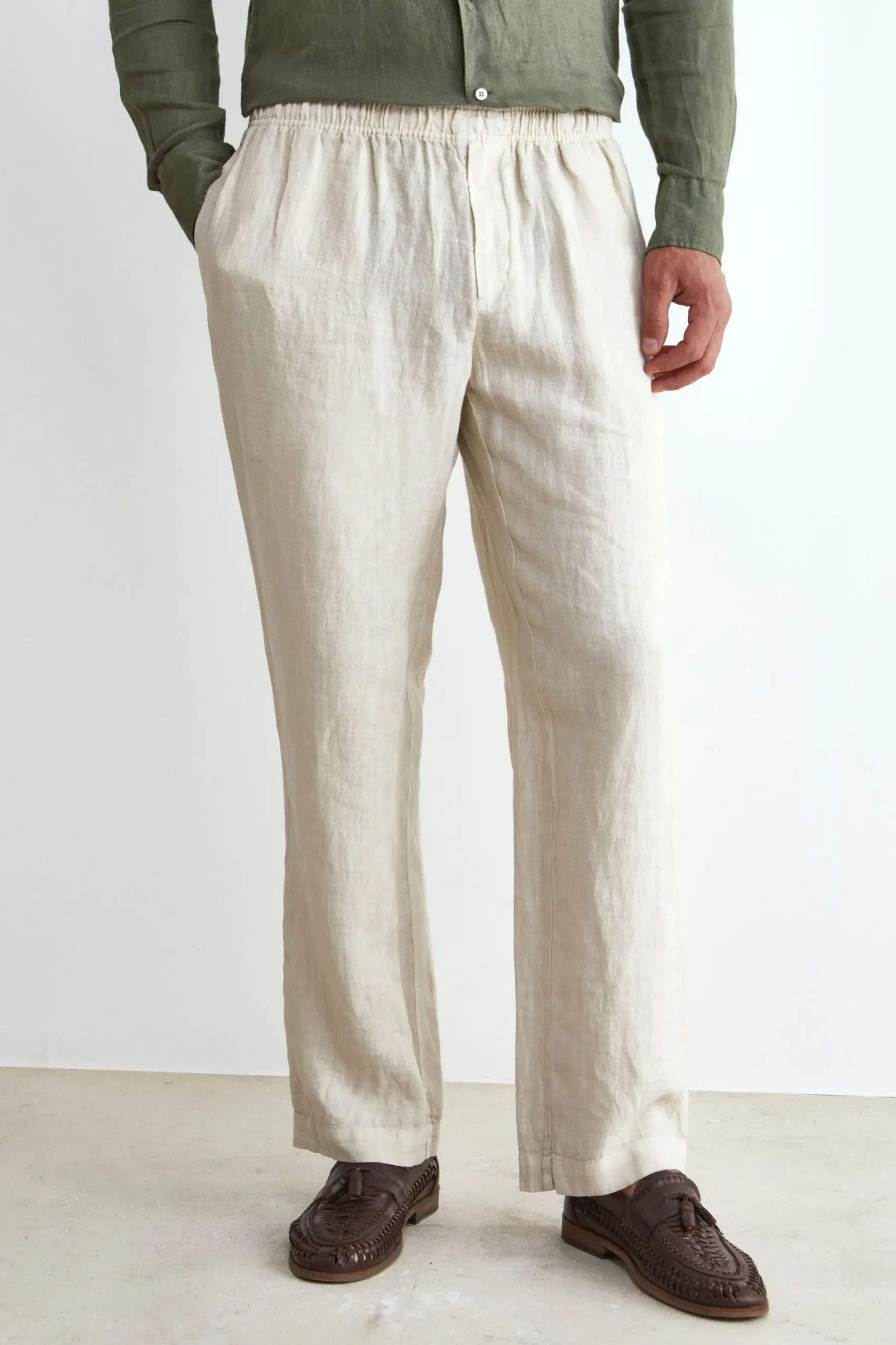 Pantalone in Lino con Coulisse - BEIGE