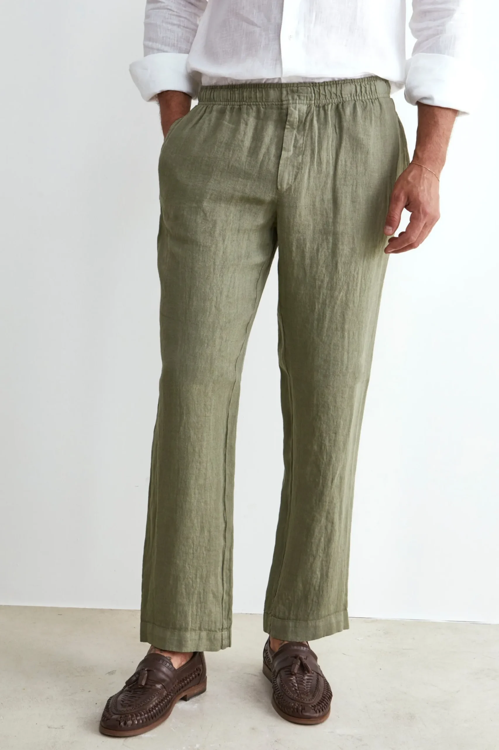 Pantalone in Lino con Coulisse - VERDE MILITARE