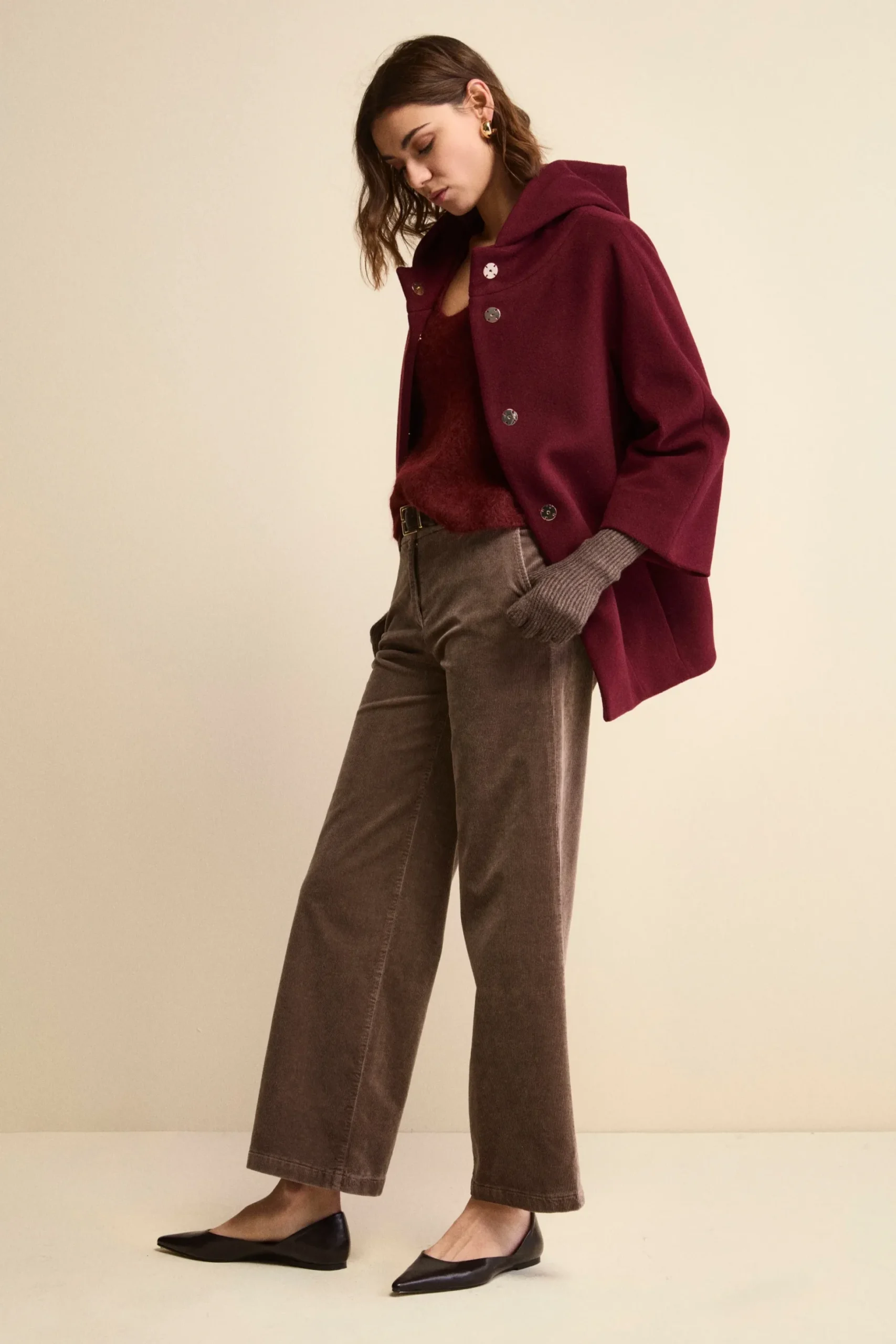 Pantalone in Velluto a Gamba Larga - MARRONE