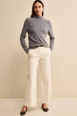 Pantalone in Velluto a Gamba Larga - PANNA
