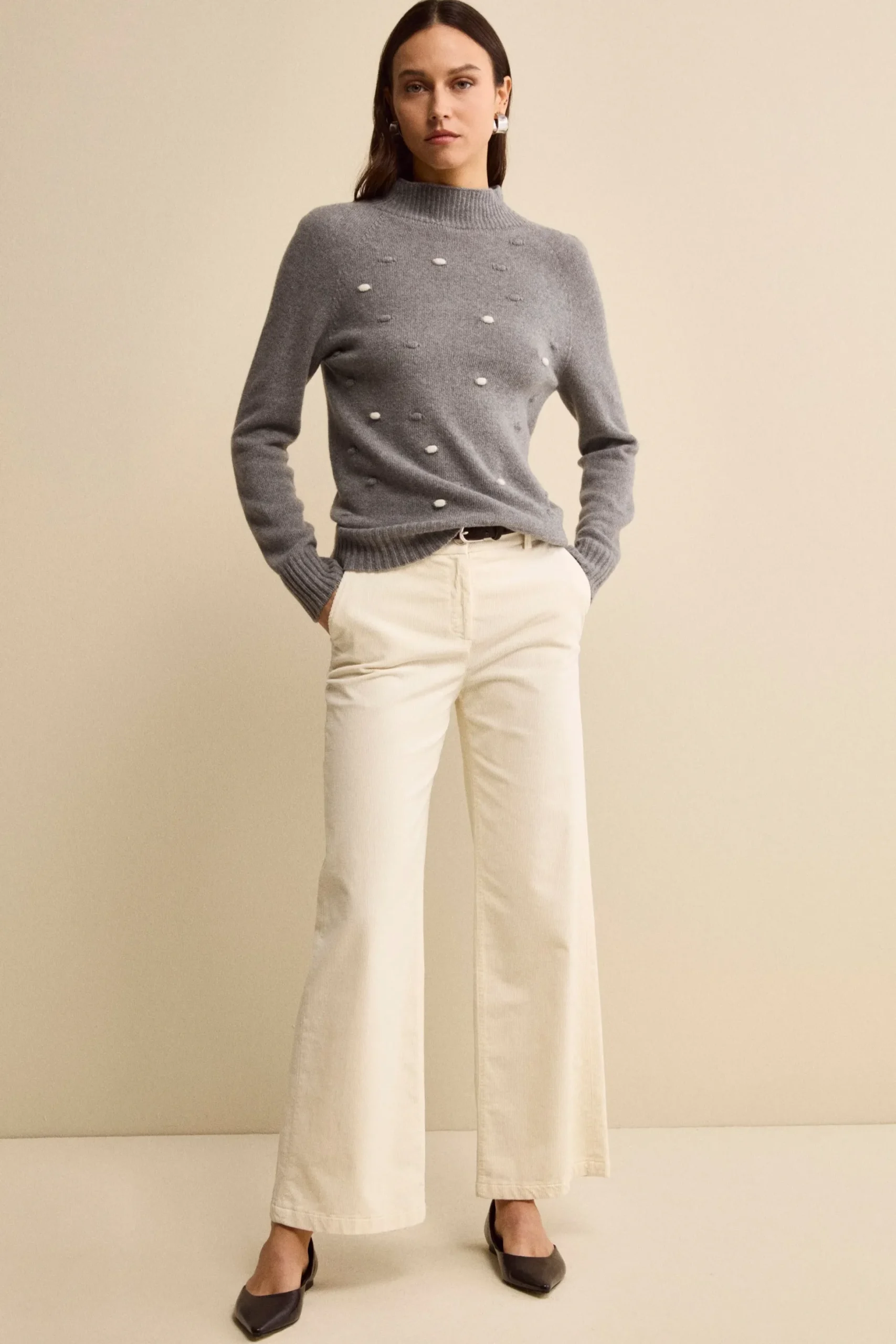 Pantalone in Velluto a Gamba Larga - PANNA