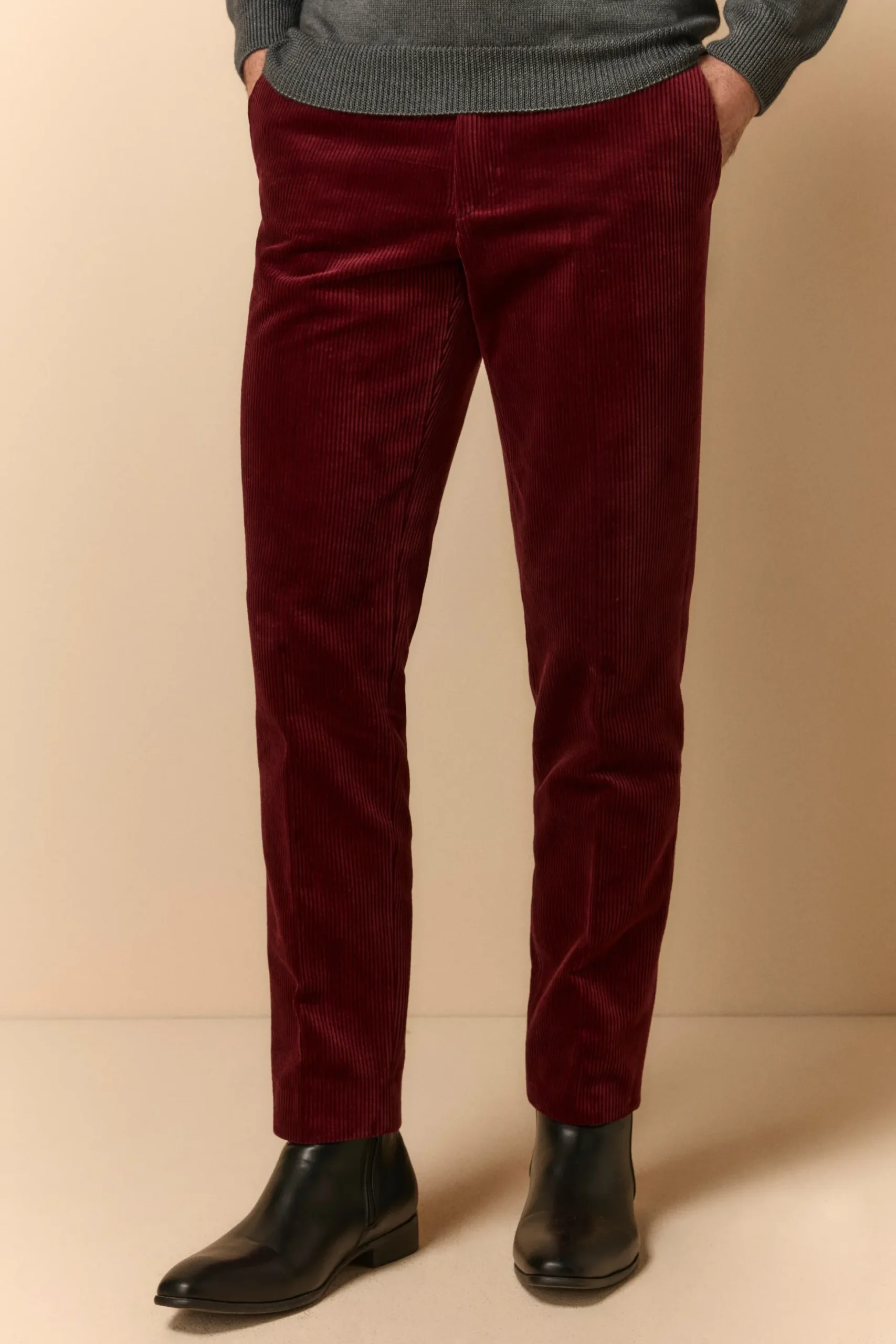 Pantalone in Velluto Regular Fit - BORDEAUX