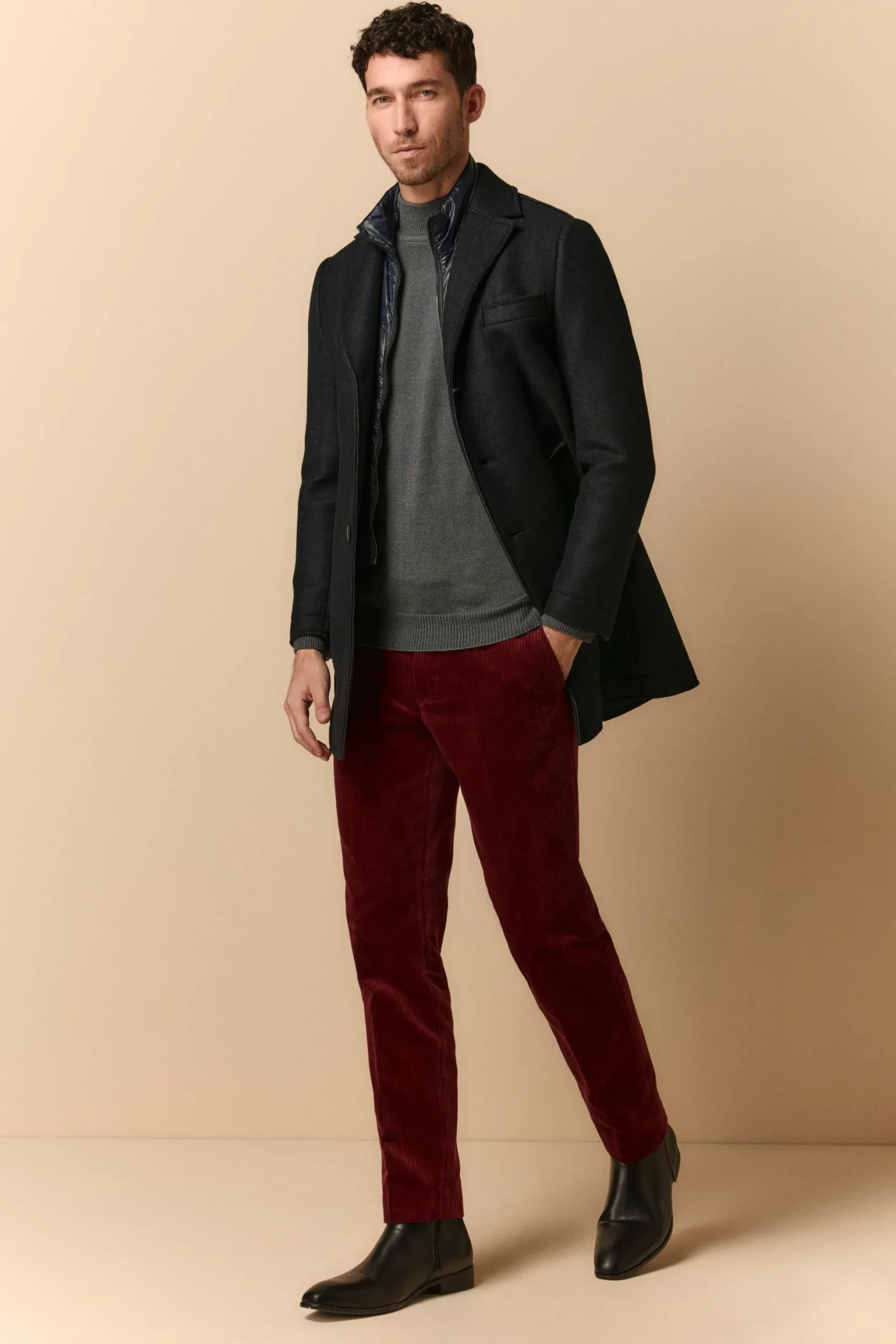 Pantalone in Velluto Regular Fit - BORDEAUX