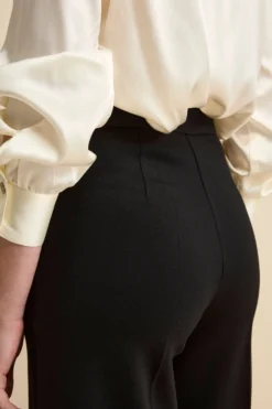 Pantalone Largo con Risvolto e Pieghe - NERO
