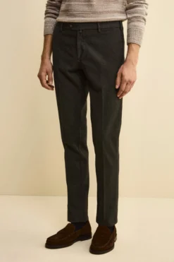Pantalone Micropunto Regular Fit in Cotone - MARRONE