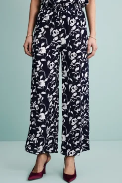 Pantalone Morbido Floreale con Coulisse - FANT. BLU