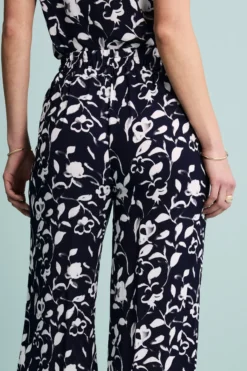 Pantalone Morbido Floreale con Coulisse - FANT. BLU