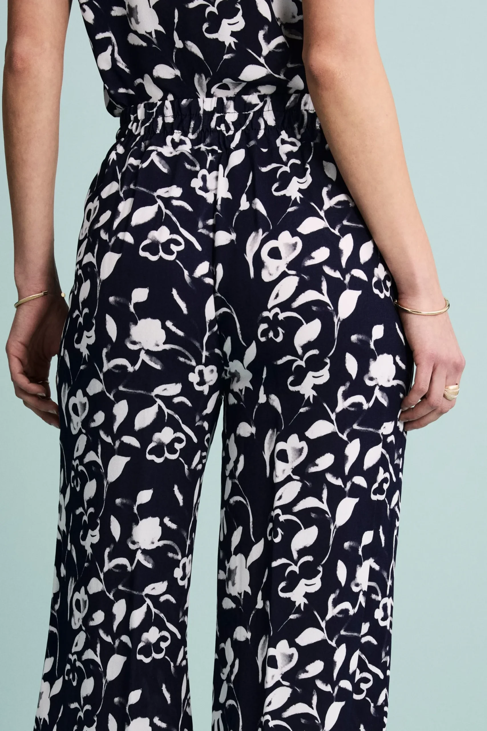 Pantalone Morbido Floreale con Coulisse - FANT. BLU