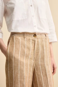 Pantalone Morbido Gessato in Lino - MARRONE RIGATO