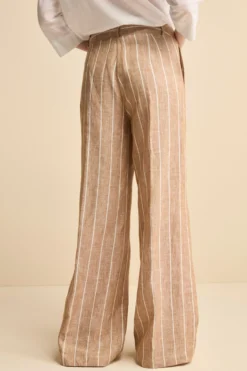 Pantalone Morbido Gessato in Lino - MARRONE RIGATO