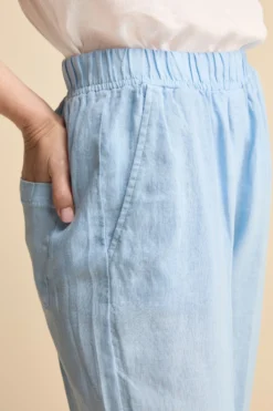 Pantalone Morbido in Lino con Risvolto - AZZURRO