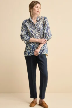 Pantalone Morbido in Lino con Risvolto - BLU