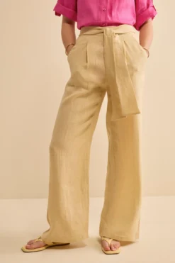 Pantalone Morbido in lino con Fusciacca - CREMA