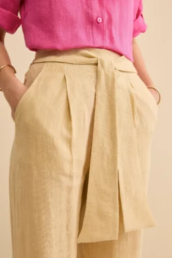 Pantalone Morbido in lino con Fusciacca - CREMA