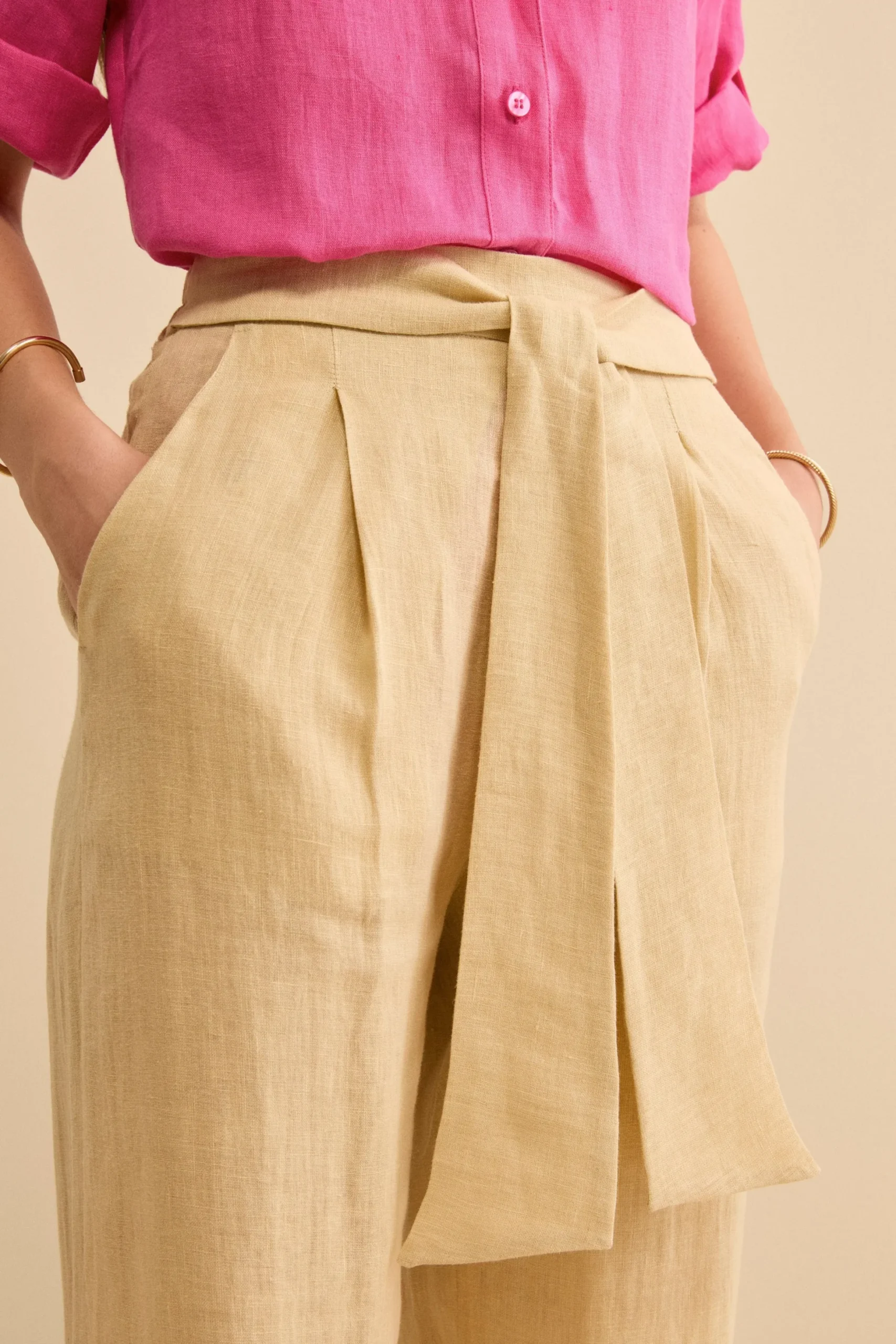 Pantalone Morbido in lino con Fusciacca - CREMA