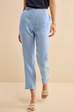 Pantalone Over in Lino con Elastico - AZZURRO