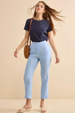 Pantalone Over in Lino con Elastico - AZZURRO
