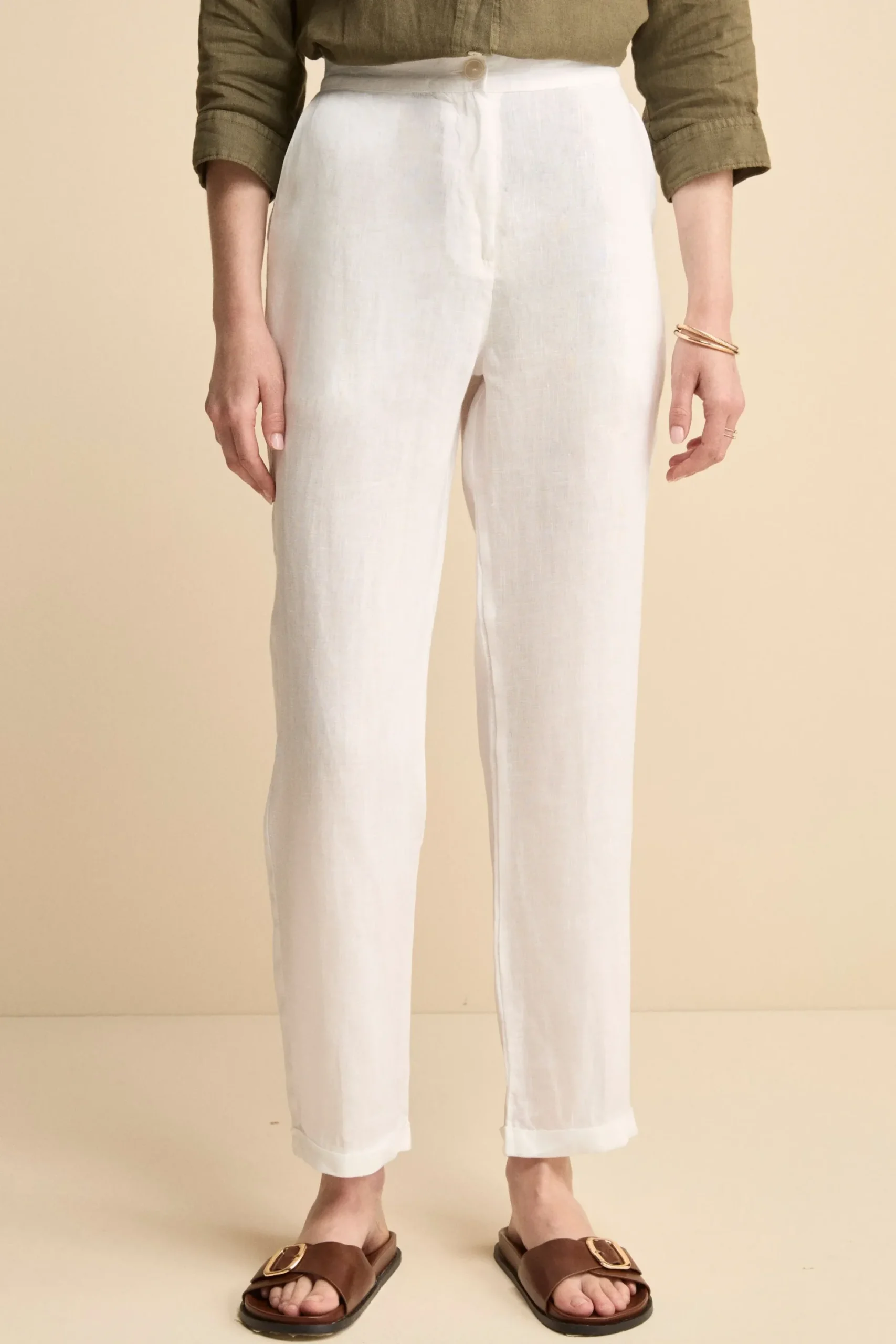 Pantalone Over in Lino con Elastico - BIANCO