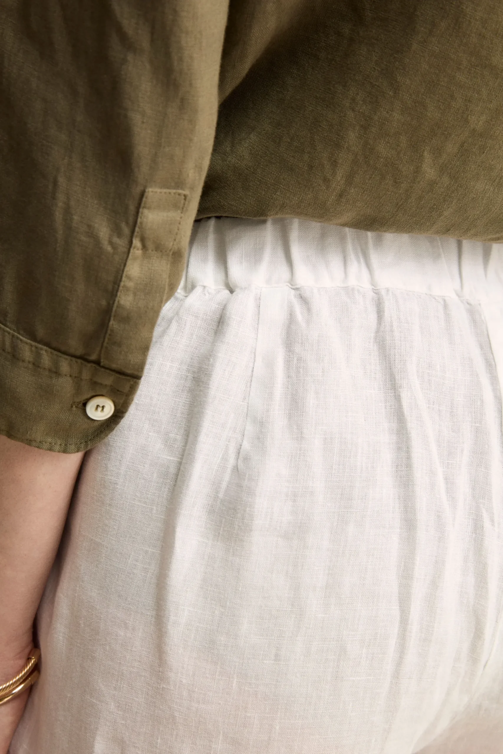 Pantalone Over in Lino con Elastico - BIANCO