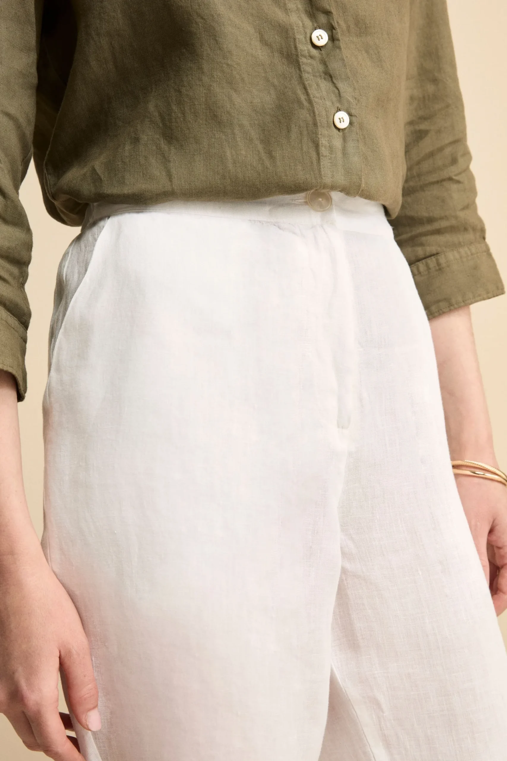 Pantalone Over in Lino con Elastico - BIANCO