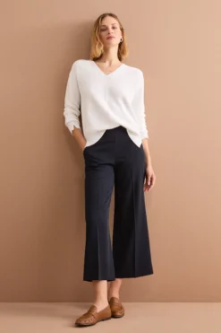 Pantalone Palazzo Cropped con Pieghe - BLU