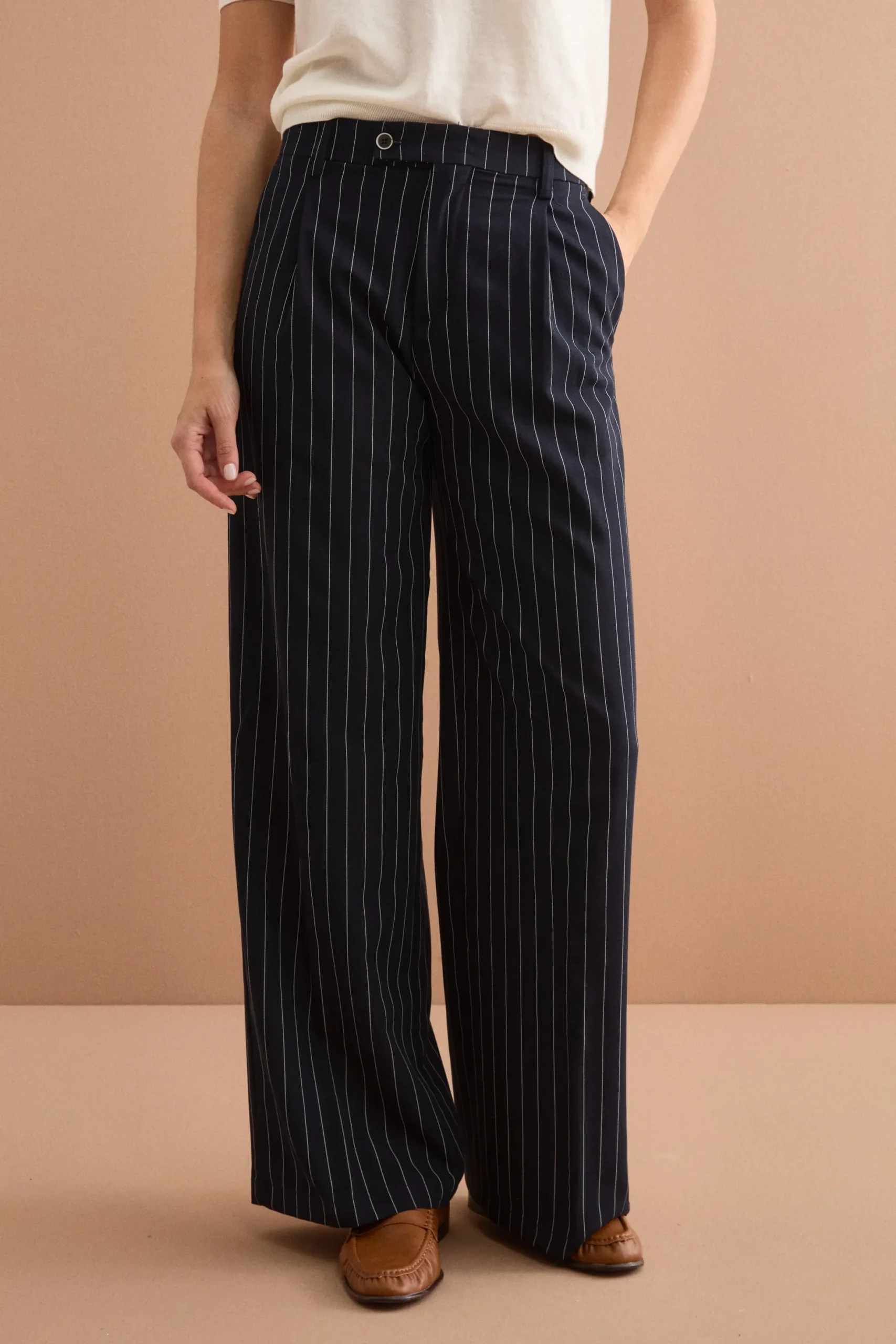 Pantalone Palazzo Gessato con Pinces - BLU GESSATO