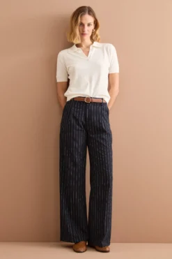 Pantalone Palazzo Gessato con Pinces - BLU GESSATO