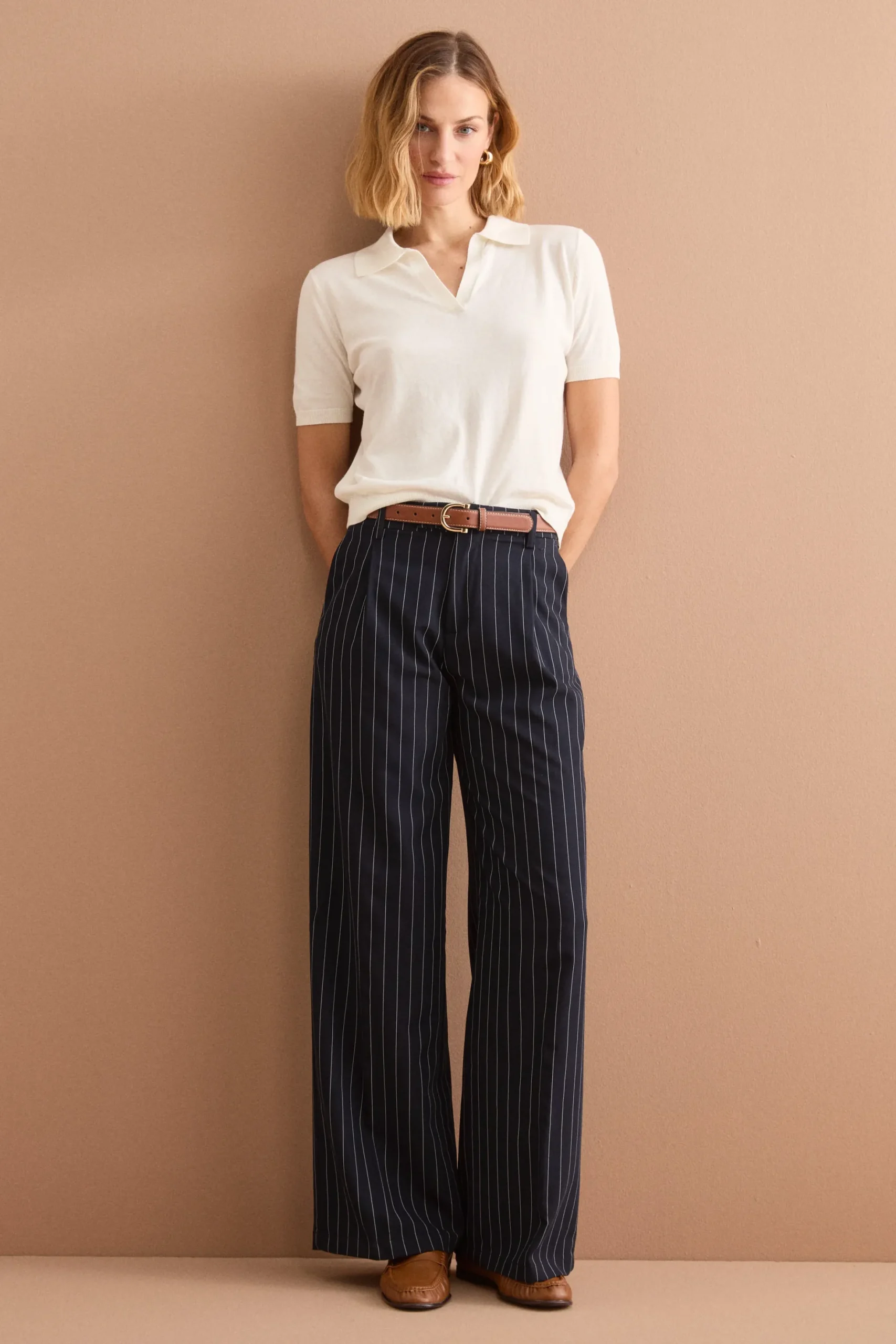 Pantalone Palazzo Gessato con Pinces - BLU GESSATO