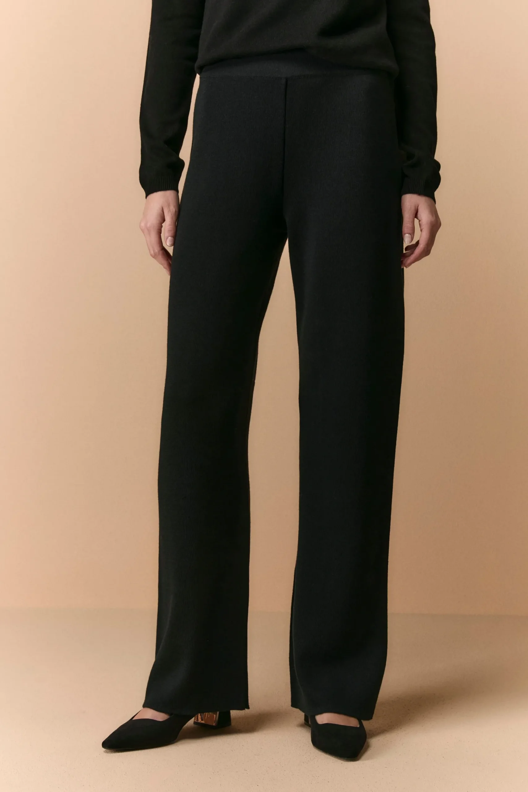 Pantalone Palazzo in Misto Lana - NERO