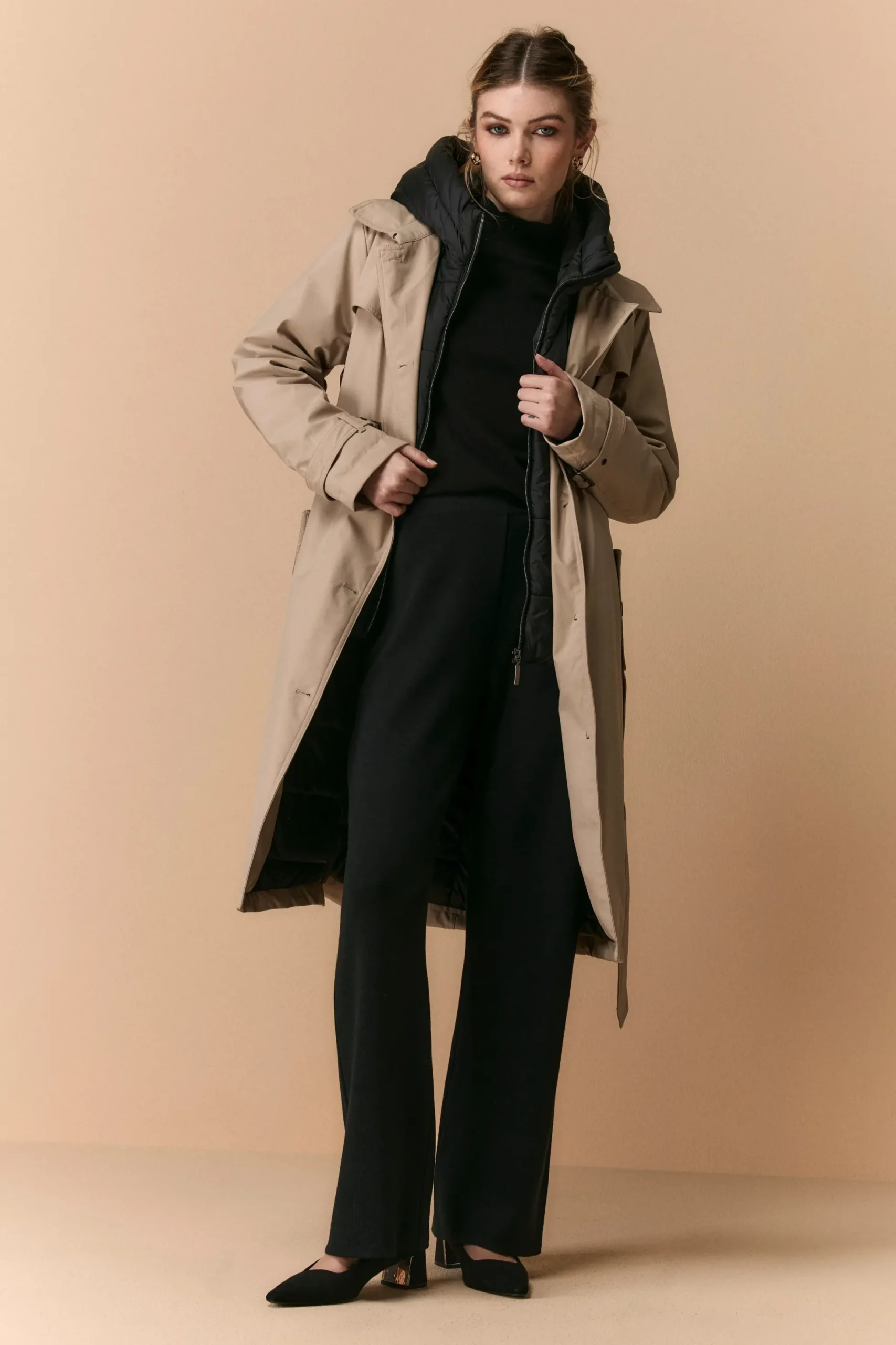 Pantalone Palazzo in Misto Lana - NERO