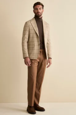 Pantalone Pinces Gamba Larga in Misto Lana - CAMMELLO