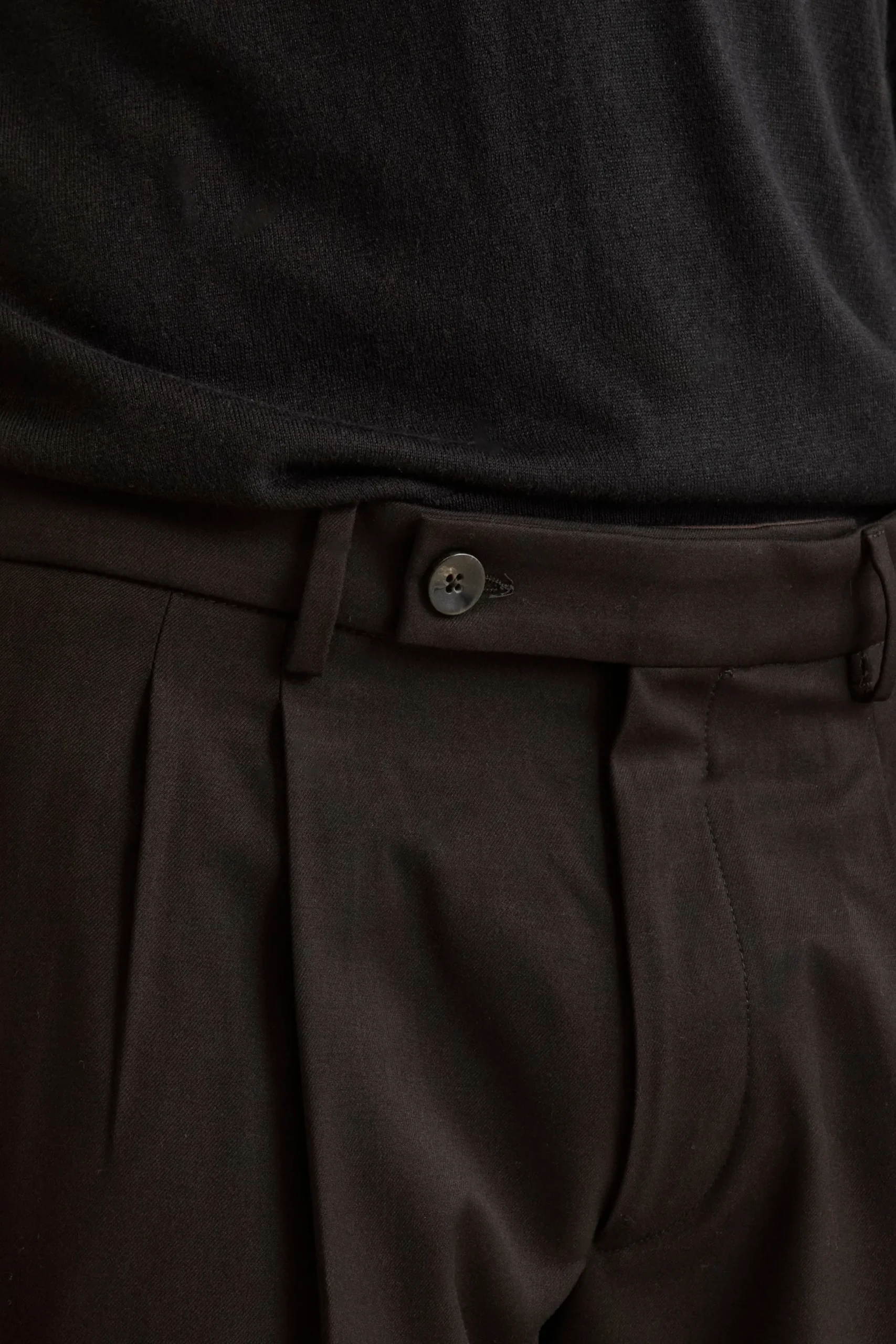 Pantalone Pinces Gamba Larga in Misto Lana - NERO