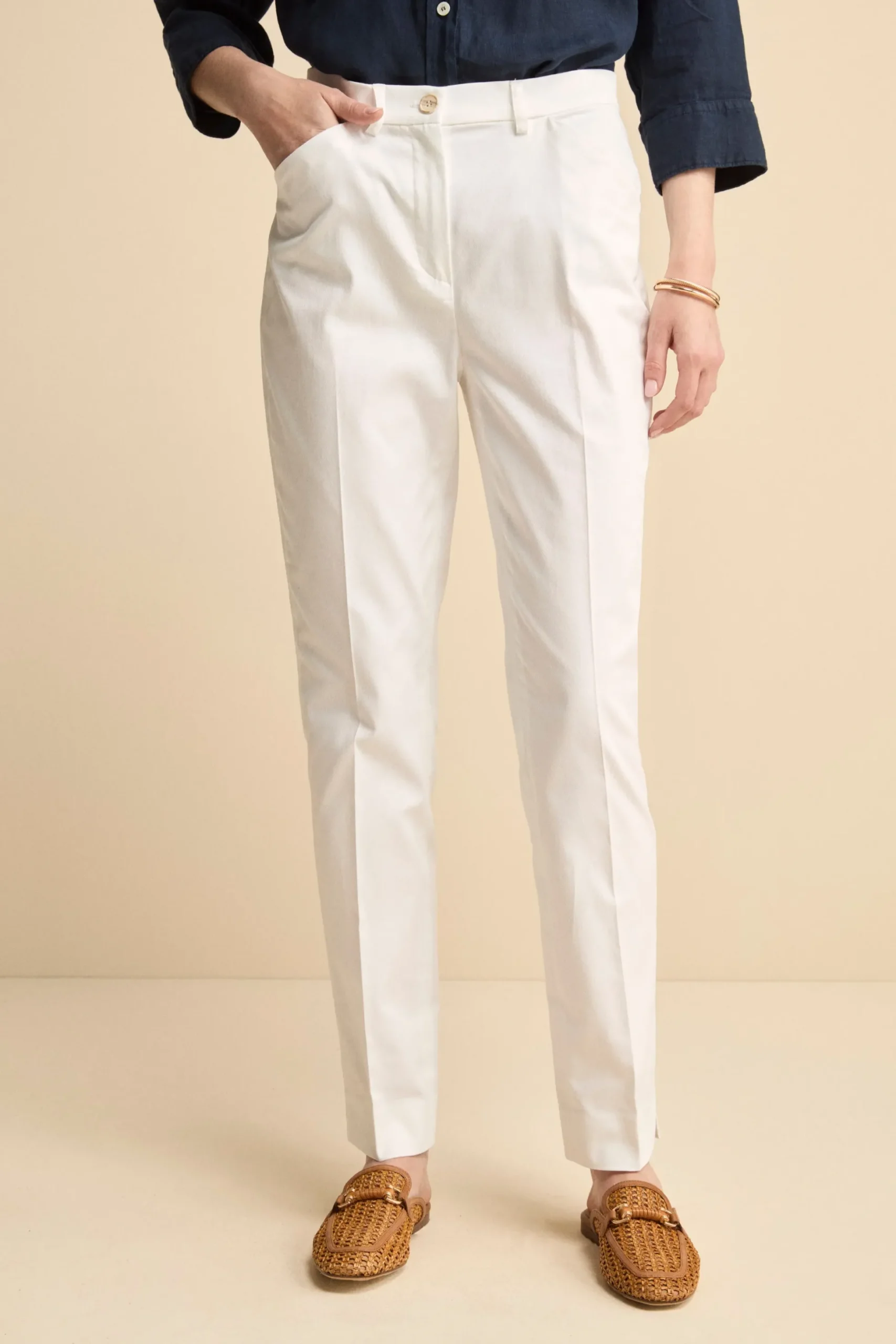 Pantalone Piquet a Sigaretta in Cotone - BIANCO
