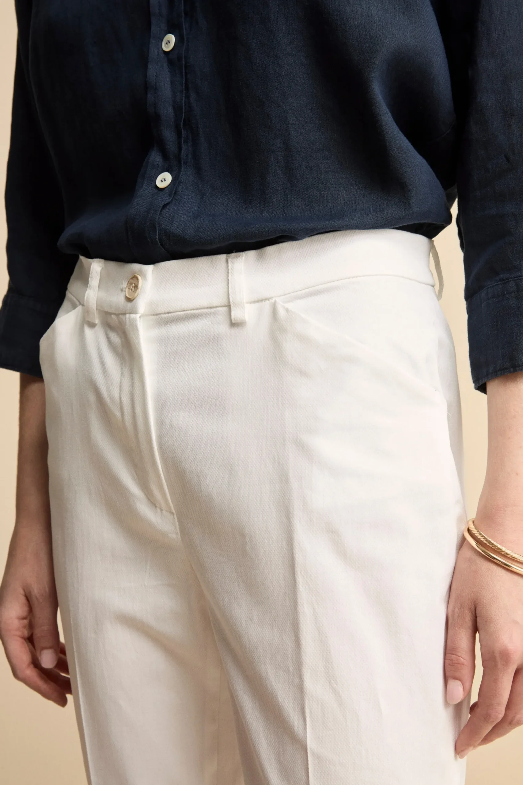 Pantalone Piquet a Sigaretta in Cotone - BIANCO