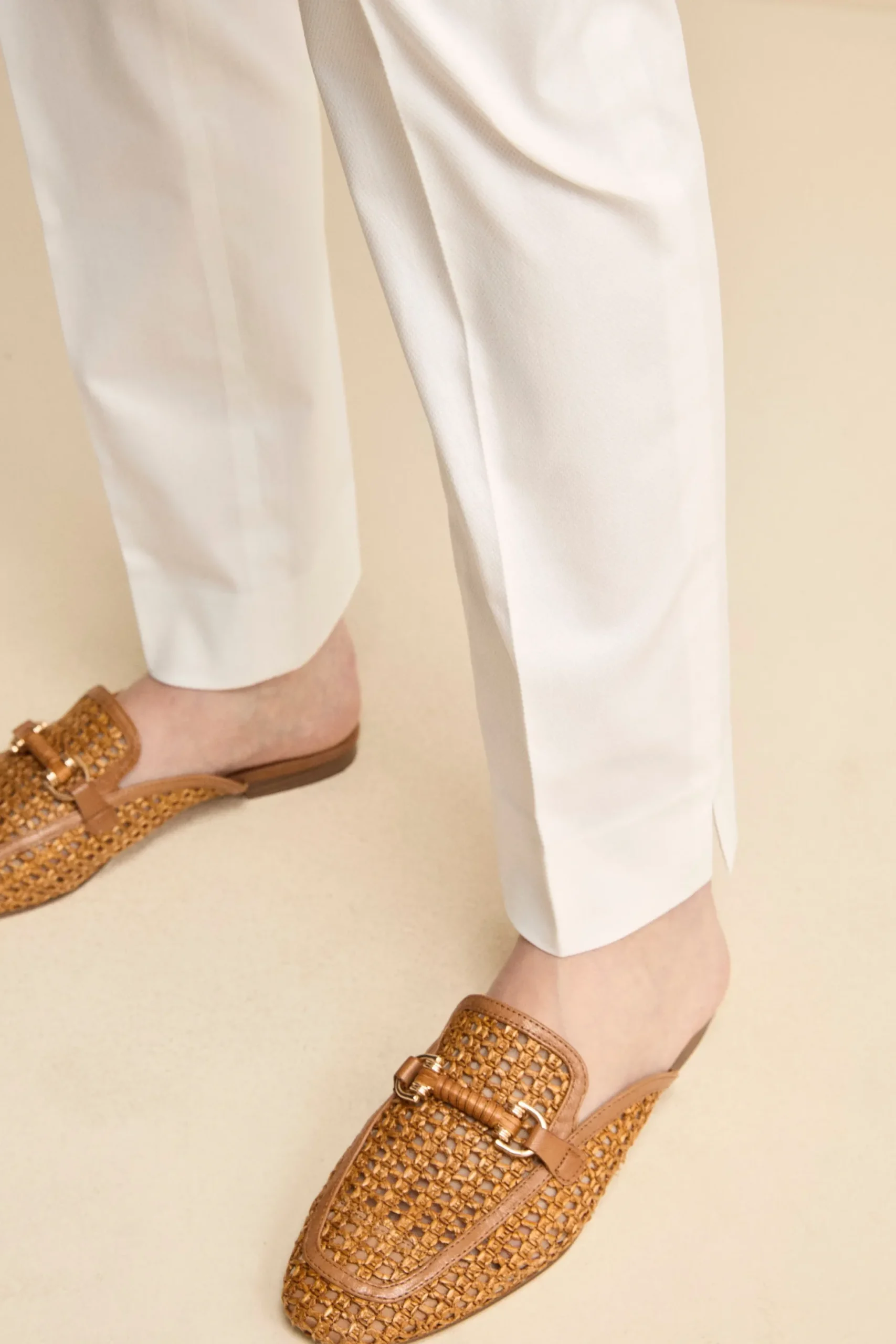 Pantalone Piquet a Sigaretta in Cotone - BIANCO