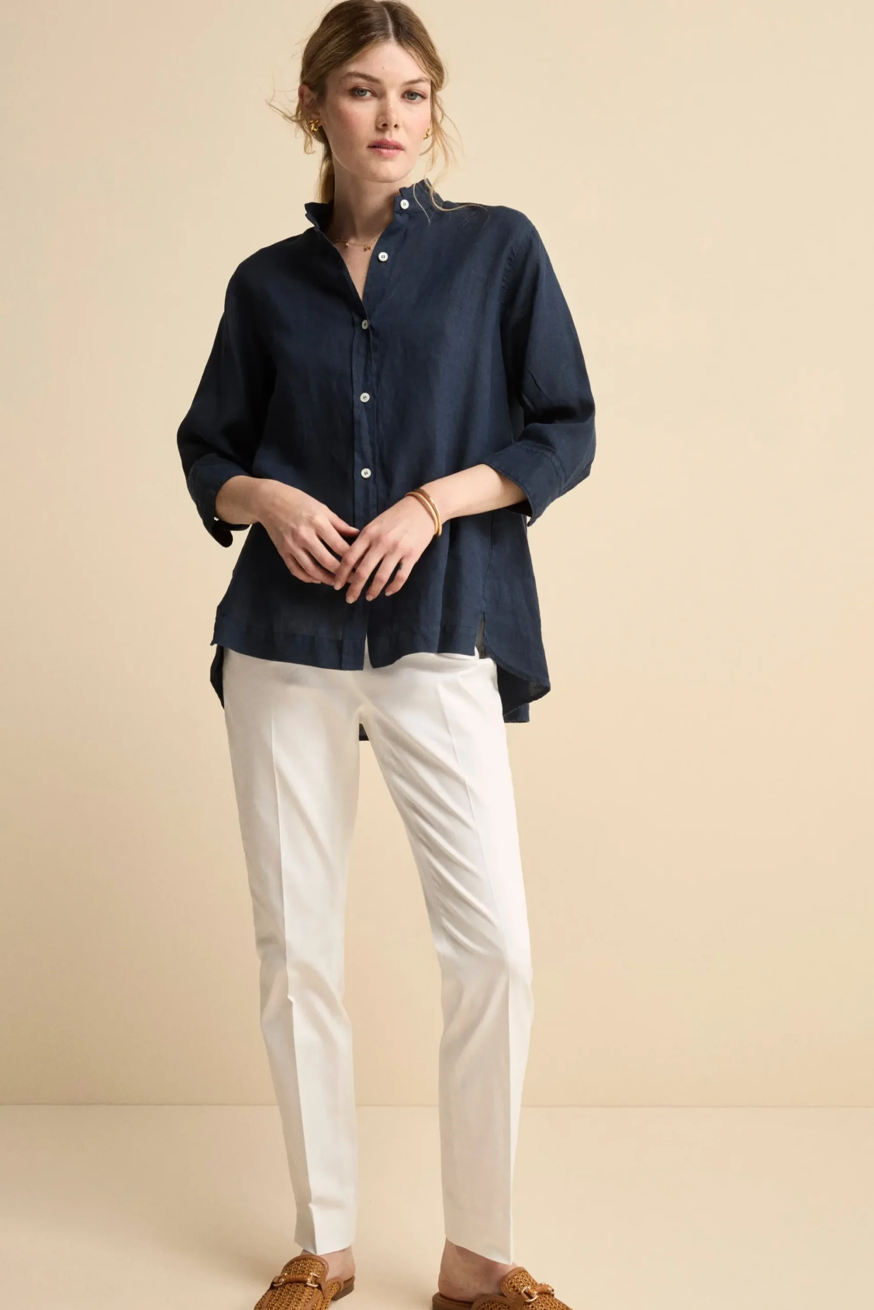 Pantalone Piquet a Sigaretta in Cotone - BIANCO