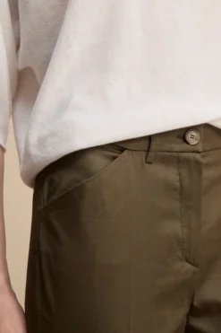Pantalone Piquet a Sigaretta in Cotone - VERDE MILITARE