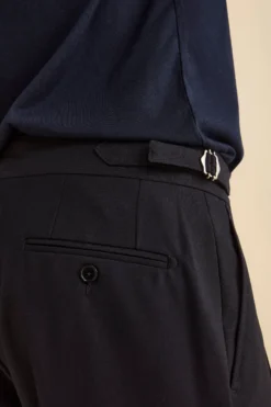 Pantalone Regular Fit con Pinces in Lana Vergine - BLU