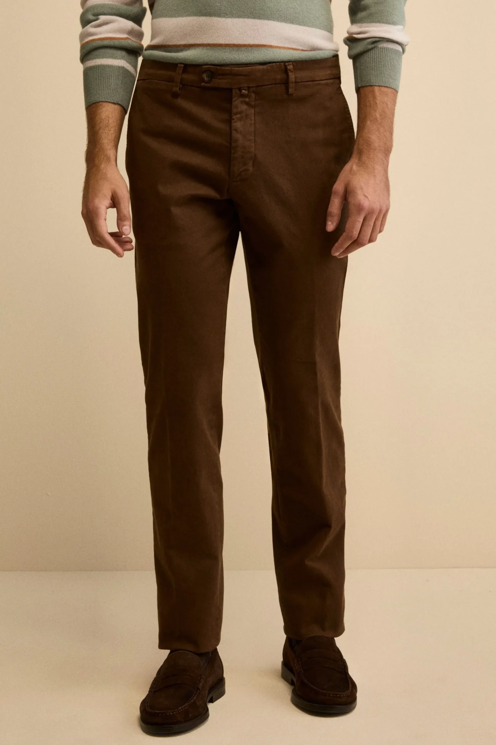 Pantalone Regular Fit in Cotone Stretch - CACAO