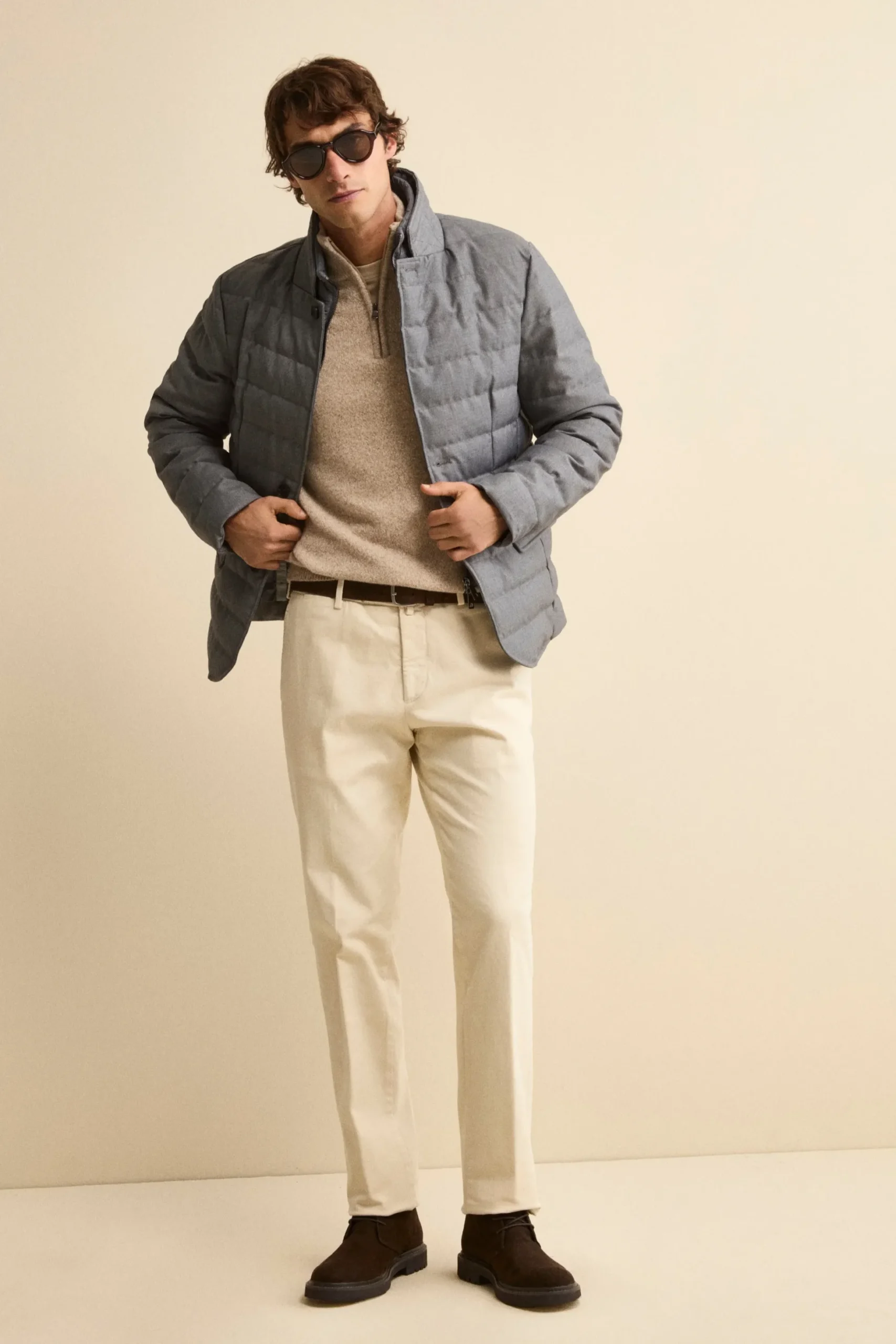 Pantalone Regular Fit in Cotone Stretch - LATTE