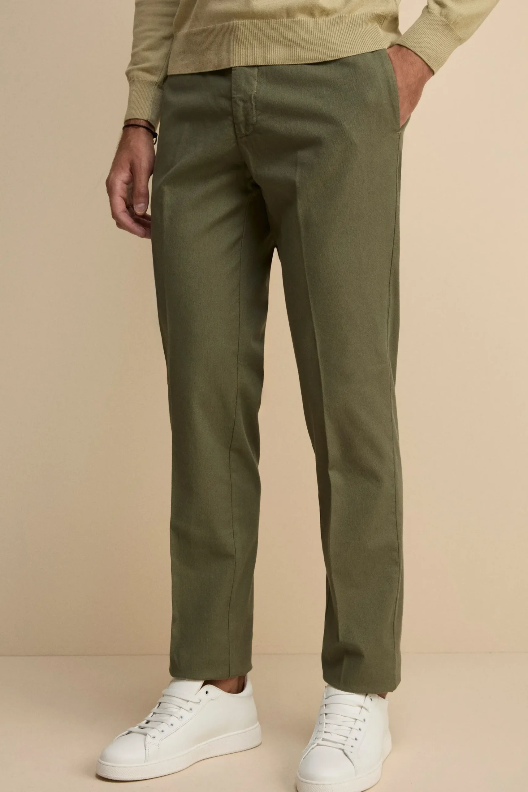 Pantalone Regular Fit in Cotone Armaturato - SALVIA