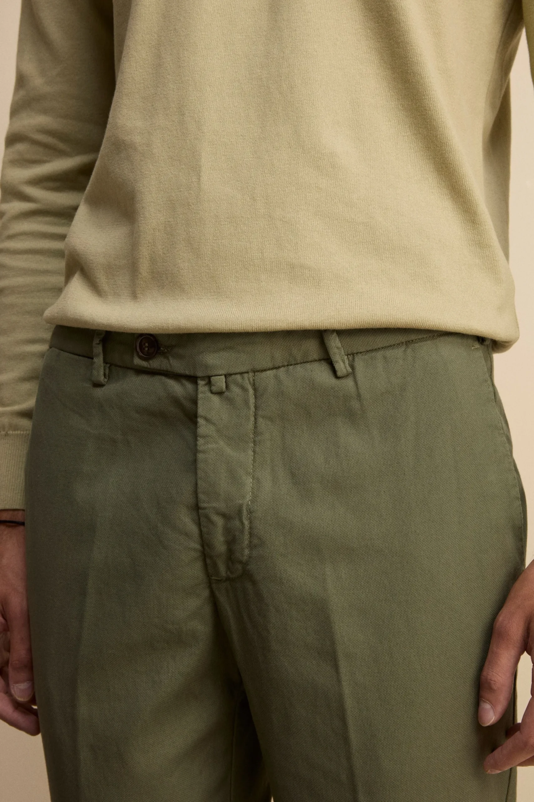 Pantalone Regular Fit in Cotone Armaturato - SALVIA