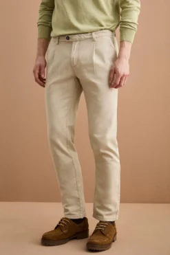 Pantalone Regular Fit in Misto Lino con Pinces - SABBIA
