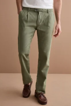 Pantalone Regular Fit in Misto Lino con Pinces - SALVIA