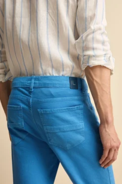 Pantalone Slim Fit Cinque Tasche in Denim - AZZURRO