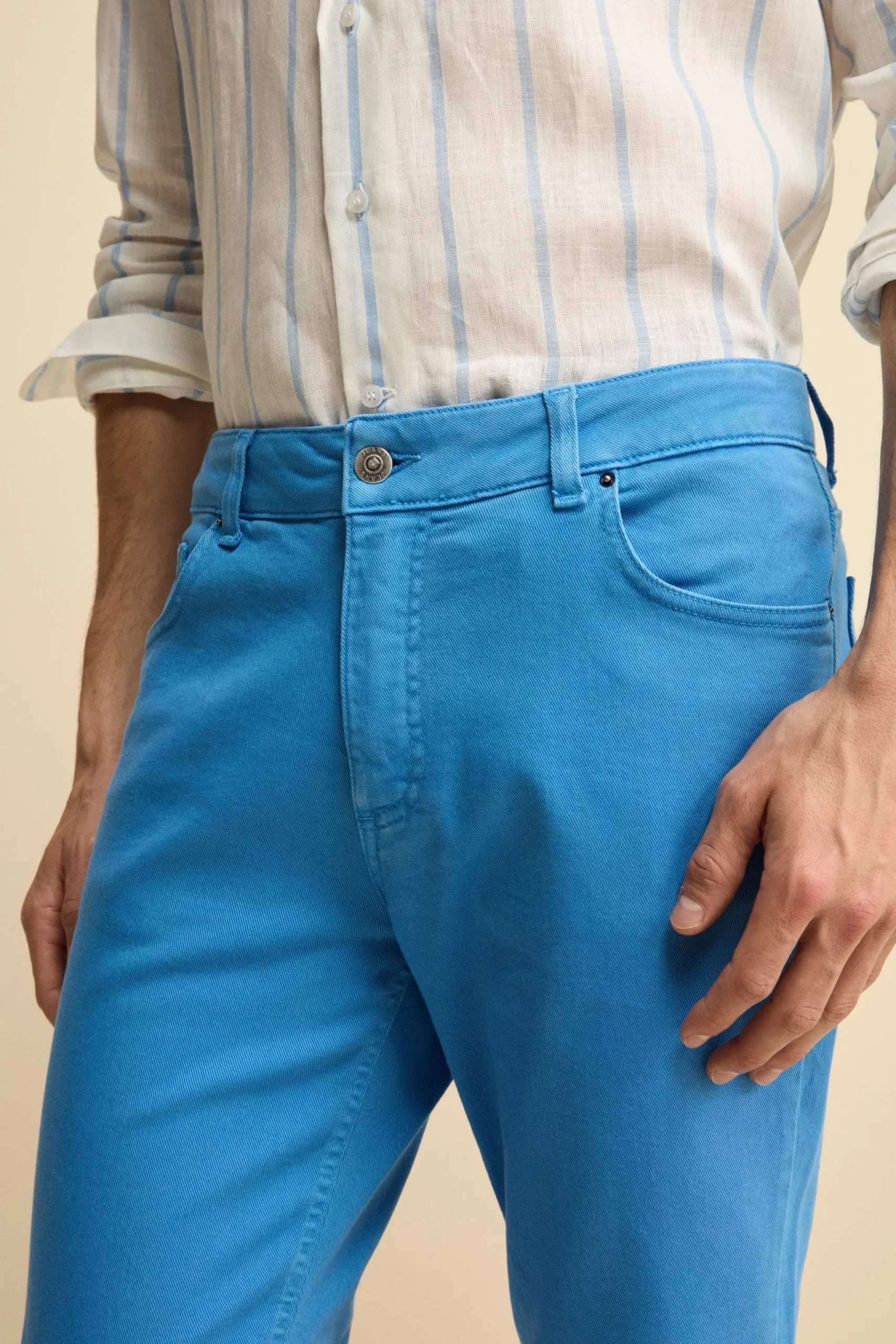 Pantalone Slim Fit Cinque Tasche in Denim - AZZURRO